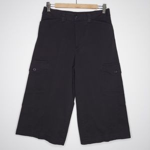 Rafaella Wide Crop Pant Women 8 ‎ Black Cargo Pocket Button Zip Stretch Twill